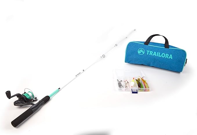 Fishing Kit with Rod, Pre-Spooled Reel, Tackle, Hooks, Zip Carry Case - Camping/Hiking/Kayaking/Boat/RV/Car/Cabin/Cottage
