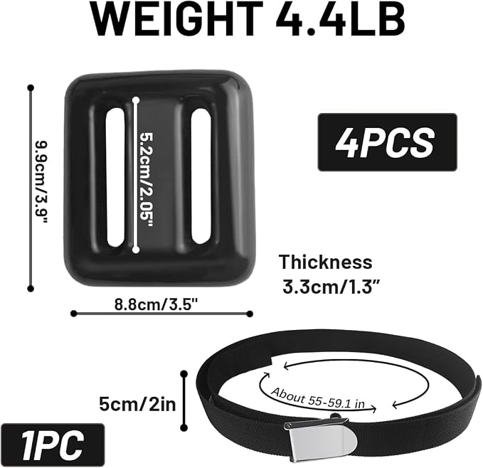 4 Pcs Scuba Weight Belt,Diving Weight Belt with Metal Block Buckle Coated Dive Weights Nylon Dive Belt Suitable for Free Diving