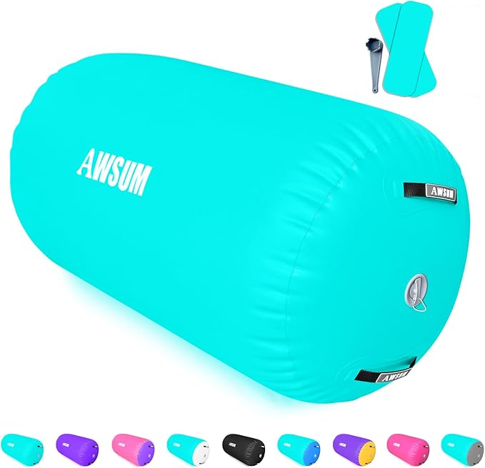 AWSUM Gymnastics Barrel Tumbling Equipment Air Roller Training Inflatable Back Handspring Trainer for Octagon Tumble Mat Gym Cheerleading Home Use 1 PCS，No Electric Pump
