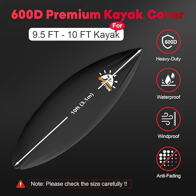 Zettum Kayak Cover 10 FT - 600D Canoe Cover for Outdoor Storage, Heavy Duty & Waterproof, Fade-Resistant Kayak Accessory for Canoe, Paddle Board, SUP, Boat, and Kayaks