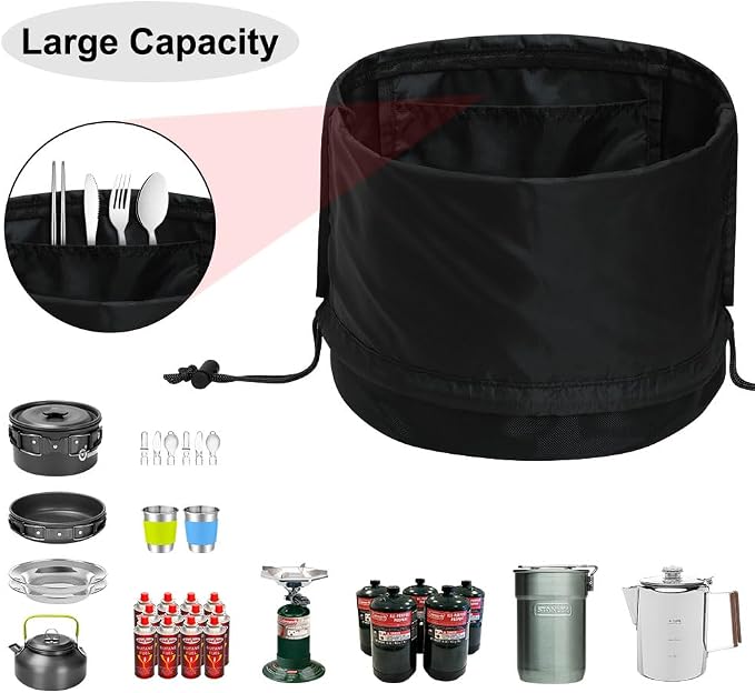 Large Capacity Camping Organizer & Camping Cookware Bag, with Sturdy Structure & Drawstring, Heavy Duty Water Resistant Cookware Organizer for BBQ Outdoor Cooking Essentials
