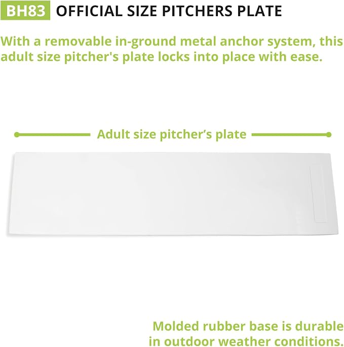 Champion Sports Anchor Style Pitcher’s Plate with Removable In-Ground Anchor – Baseball/Softball - All Weather Durability - Molded Rubber Base - Youth or Official Sizes