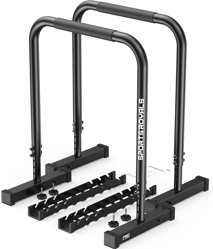 SPORTSROYALS DP2 Dip Station, 600LBS Heavy Duty Dip Bar, Height & Width Adjustable Dip Bar Station, Parallel Bars with Dual-Sided Connectors, Calisthenics Equipment for Full Body Strength Training