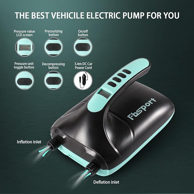 Electric Paddle Board Pump, 20PSI SUP Air Pump with Inflation & Deflation Functions & 12V DC Car Connector, Portable Quick Inflator for Inflatable Paddleboard, Kayaks, Boats and Air Mattresses