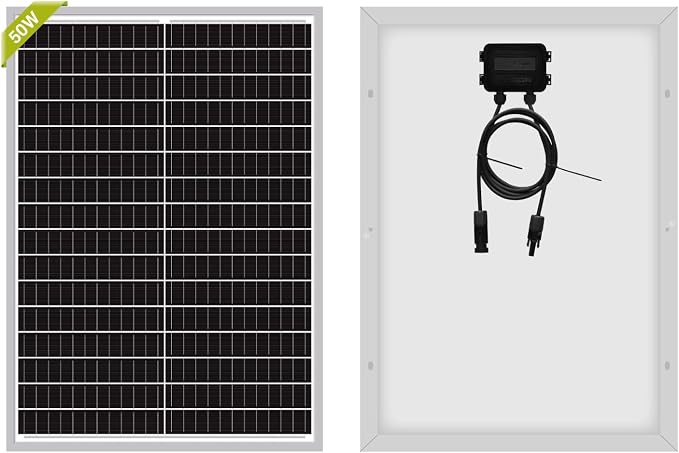 Newpowa 50W Mono Solar Panel 50 Watt Monocrystalline Module with 3ft Connectors for RVs Boats Home, Off-Grid Systems
