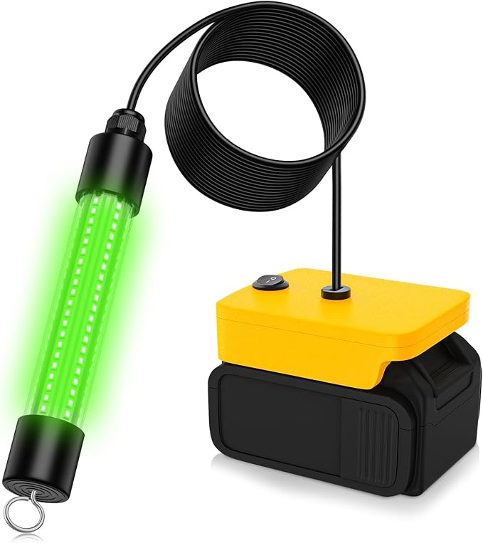 Underwater Fishing Light Compatible for DeWalt 20V Battery（Battery Not Included）, IP68 Waterproof 1300 Lumens LED Submersible Green Fish Attractor Light for Night/Ice/Boat Fishing