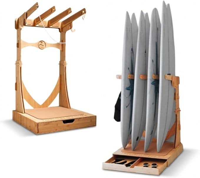 LISS Spirit Surfboard Rack Stand Holder for 3 & 4 Boards, Indoor Storage Display for Longboard, Shortboard, Snowboard, Wakeboard, Skateboard Up to 10Ft Long