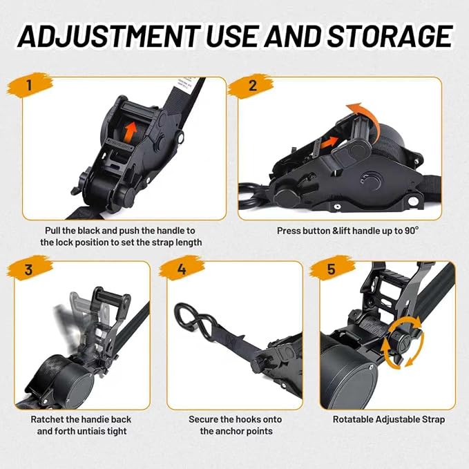1800LB Retractable Ratchet Straps with Soft Loops(4 Pack), 1" x 12FT Heavy Duty Auto Self Retracting Tie Down Straps for Trucks, Motorcycle, Cargo, Trailer, Moving-Black