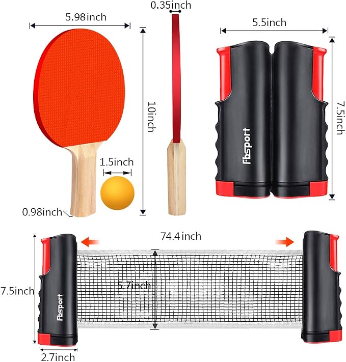 FBSPORT Ping Pong Paddle Set, Portable Table Tennis Set with Retractable Net,Rackets,Balls and Carry Bag for Indoor/Outdoor Games