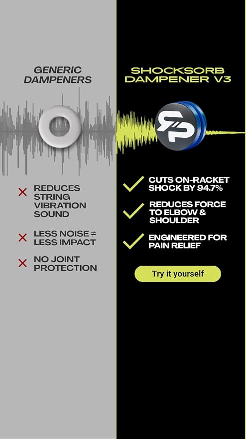 RTP Tennis Racket Vibration Dampener - ShockSorb Original or Ultrasoft V3 The Only Dampener Made for Pain Relief - Handcrafted with Patented Material Sorbothane Made in USA - 1 Pack Limited Warranty