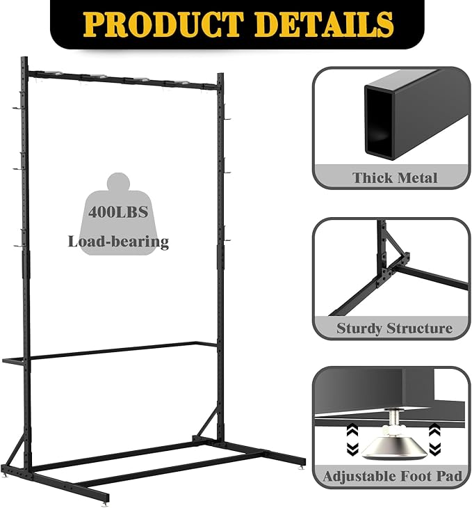 Freestanding Bike Storage Rack for 5 Bikes, 52" Wide Steel Vertical Bike Rack with 5 Bike Hooks & 6 Hooks for Helmet Storage, Bike Racks for Home and Garage, Indoor Floor Bike Stand