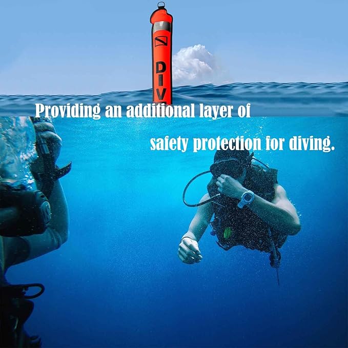 Diving Surface Marker Buoy Set SMB 5ft High Visibility Inflatable Scuba Signal Tube Safety Sausage with 100ft Diving Spool Reel and Clip