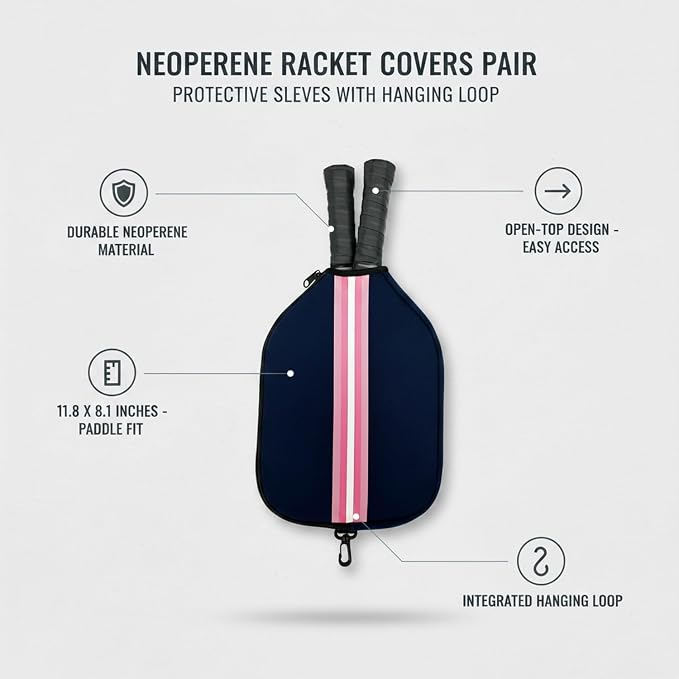2-Pack Neoprene Racket Covers for Table Tennis & Badminton, Protective Storage Sleeves with Hanging Loop, Scratch-Resistant Paddle Cases