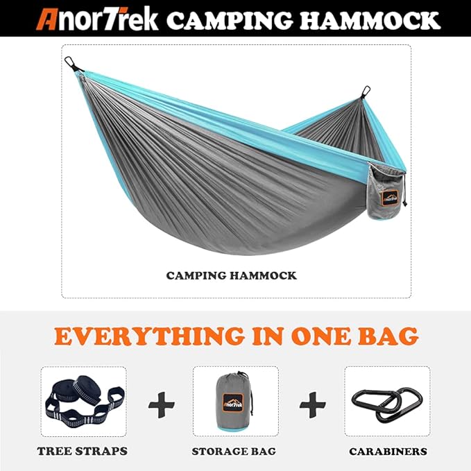 AnorTrek Camping Hammock, Super Lightweight Portable Parachute Hammock with Two Tree Straps Single or Double Nylon Travel Tree Hammocks for Camping Backpacking Hiking