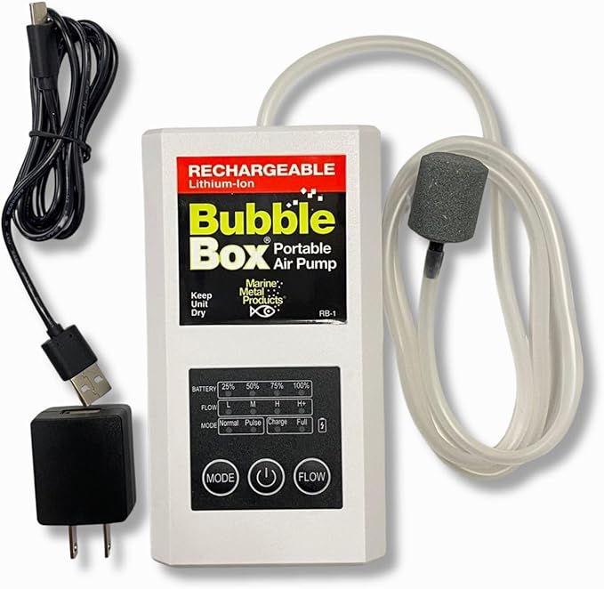 Marine Metal RB-1 Rechargeable Bubble Box Live Bait Aerator, Water Resistant Air Pump, Portable