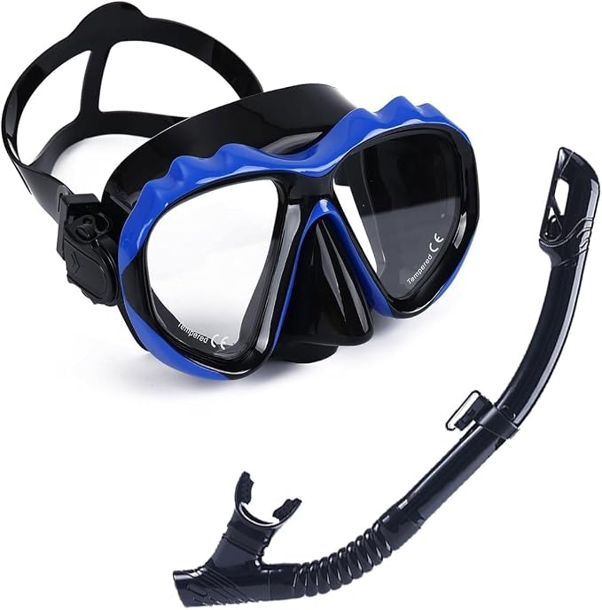 +2.0 to +3.0 Snorkel Mask with Magnifying Lenses for Adults, Tempered Glass Diving Goggles, Anti-Fog Snorkeling Gear for Men & Women（+2.0 with Snorkel）
