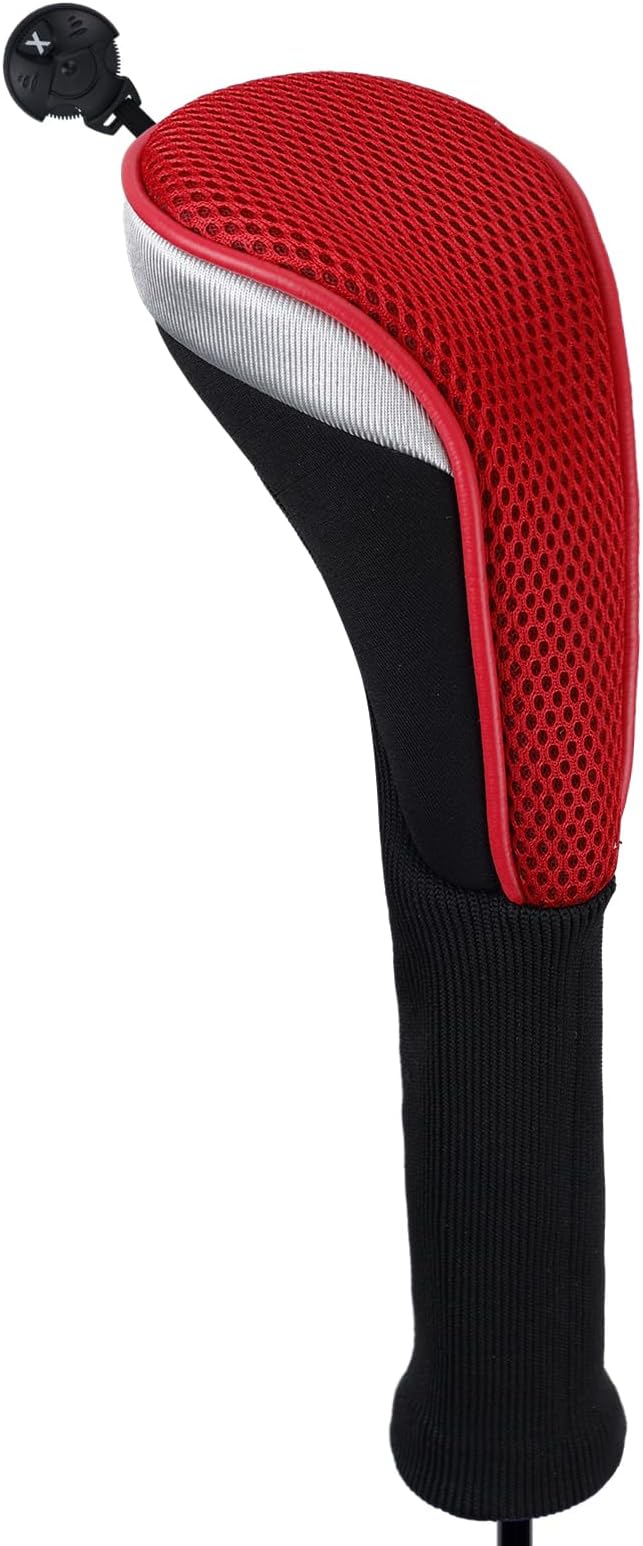 Andux 3pcs Long Neck Golf Hybrid Club Head Covers Dial No. Tag CTMT-02 | Mesh Breathable material | all the Same Size | Coloured Piping | Pull-On Closure