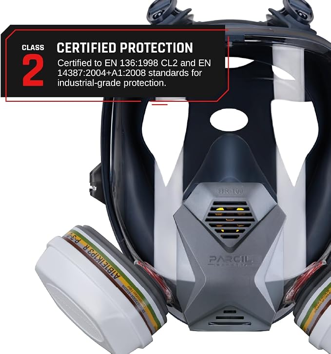 Parcil Distribution Full Face Respirator Mask with Filters – Durable Full Face Respirator Mask, Bayonet Filter Compatible