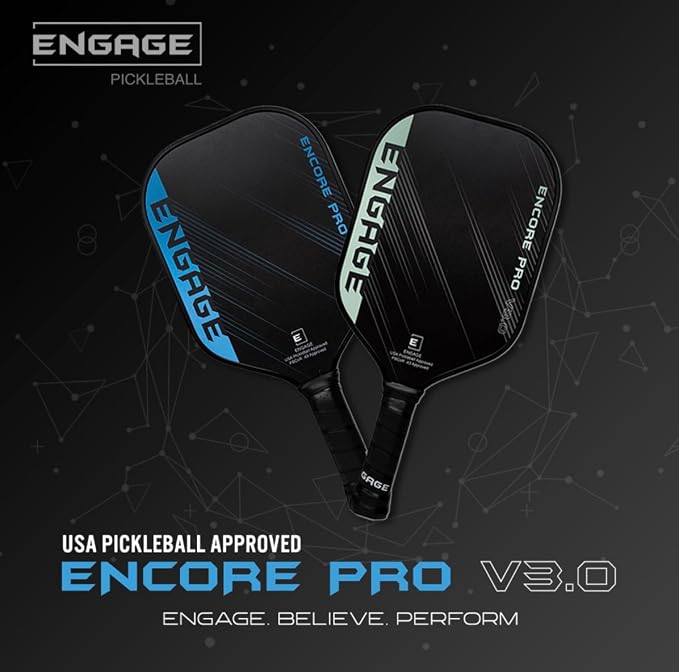 Engage Encore Pro V3.0 Pickleball Paddle | Raw Carbon Fiber & Polymer Core for All-Around Playability