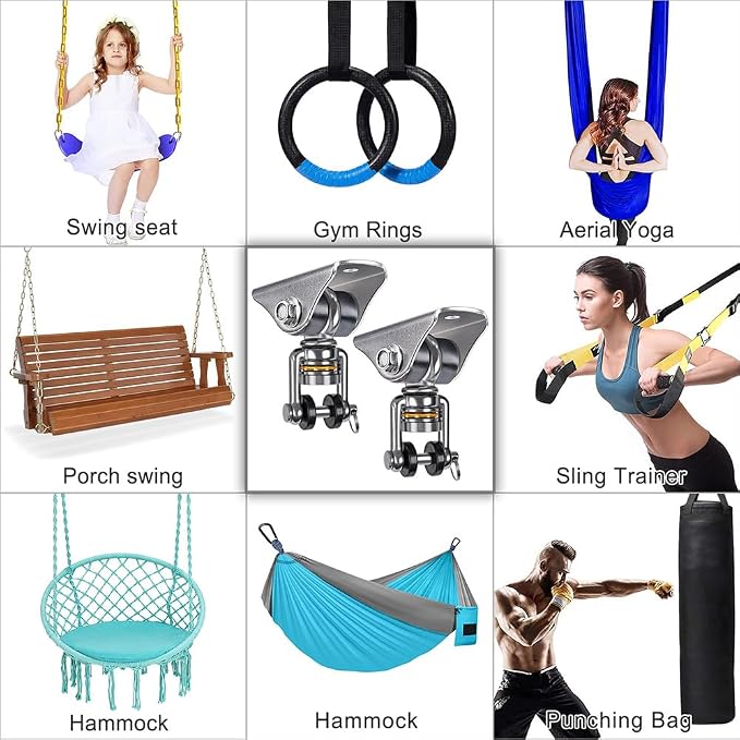 SELEWARE Anti-Squeaking Swing Hanger Stainless Steel Swing Hook Bearing Inside Free Swivel Ceiling Mount Bracket for Hammock Chair Toddler Swing Yoga Swing Punching Bag 2 Pack