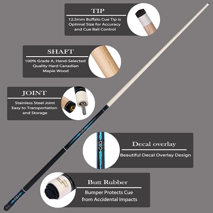 Pool Cue Stick Low Deflection Shaft Billiard Cue Stick with Hard Case 19-20 oz Professional Pool Stick