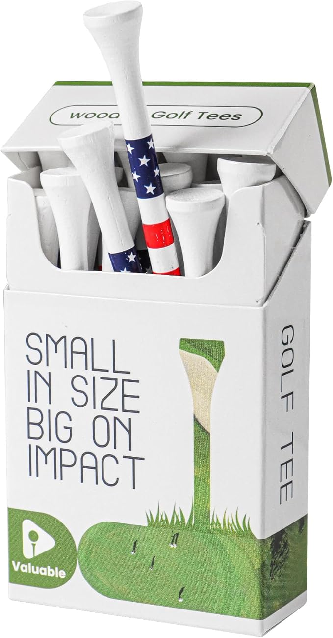 FINGER TEN Premium Bamboo Wood Golf Tees Unique Box Design 18-Pack Per Box Value 18/72/180 Pack, Wooden Tees in 2 3/4" 3 1/4" Durable for Golfers, USA Flag Design Pro Tee Choice