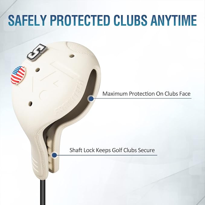 Snap-On Golf Club Covers for Right-Handed Golf Clubs, Easy On Off in 1 Second, Fits 460cc Drivers, Washable EVA Plastic with Shaft Lock, DIY Pins for Customization