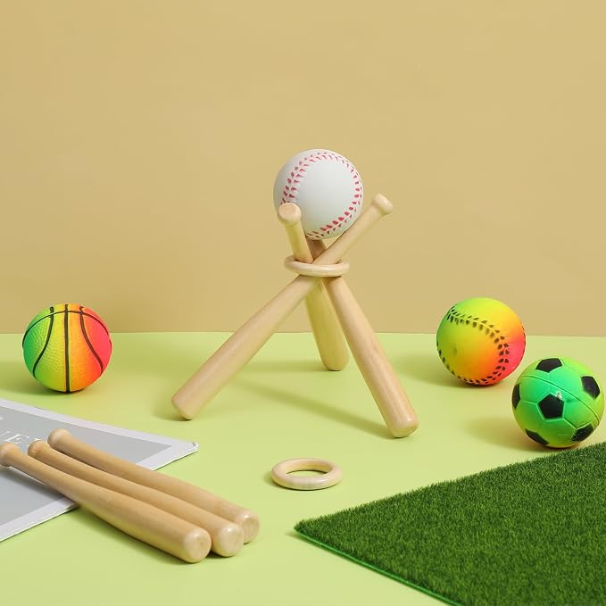 8 Pack Wooden Baseball Display Stand Holder, Mini Baseball Bats and Rings, Creative Gift for Baseball Fans, Office Home Desk Decor