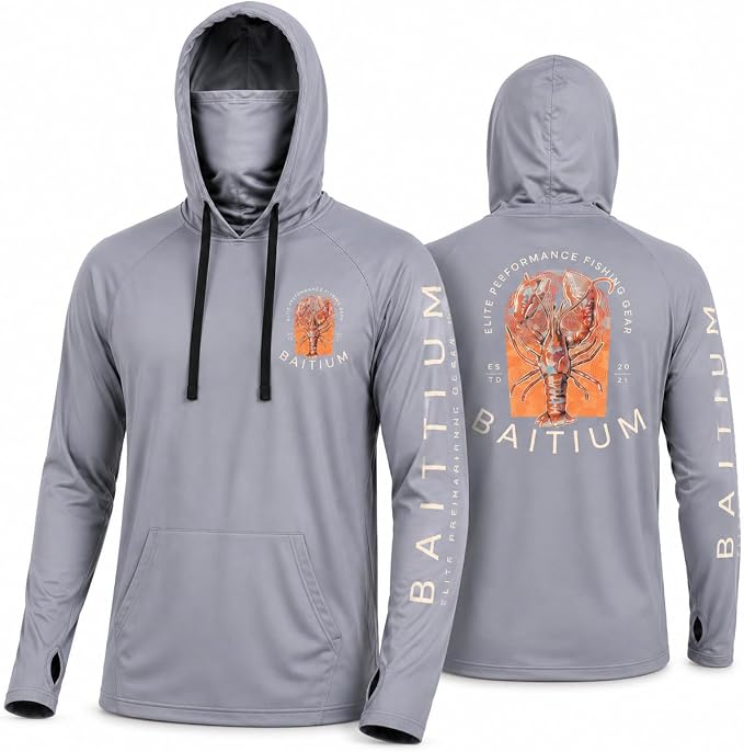 Fishing Shirts for Men,UPF50 Hooded Long Sleeve with Gaiter, Sun Protection Dry Fit Apparel, Face Mask, Fishing Clothes