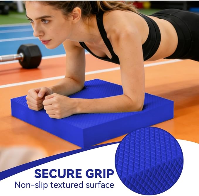 Extra Large Yoga Exercise Balance Pad - Thick Non-Slip Stability Cushion for Pilates and Exercise - High Density Foam Trainer for Core Strength Home Gym - Bonus: 10-Position Resistance Band!