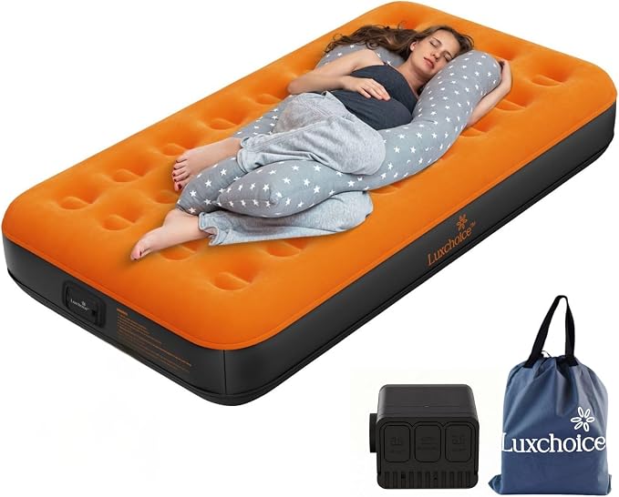 Luxchoice Air Mattress Twin with Built-in Rechargeable Pump 9'' Camping Inflatable Mattress Portable Blow up Air Bed for Tent Travel Guests Home & Outdoors