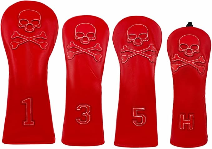 Scott Edward Skull Golf Woods Headcovers Covers for Driver Fairway 1 3 5 H Clubs Set Heads PU Leather Unisex Black Brown