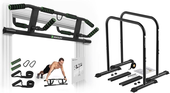 KAKICLAY Multi-Grip Pull Up Bar and Premium Dip Bars with Adjustable Ultra-Stable Settings & Non-Slip Feet - USA Original Patent, Designed, Shipped, Warranty