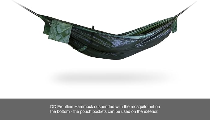 DD Hammocks Frontline Hammock - Olive Green - Portable Lightweight Camping Jungle Hammock with Mosquito Net for Outdoor Backpacking & Hiking
