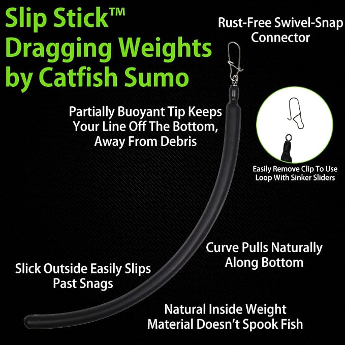 Slip Stick Dragging Weights, No-Snag Sinkers for Dragging, Trolling, Drift, Bottom Bouncing. Curved Flexible Trolling Lead