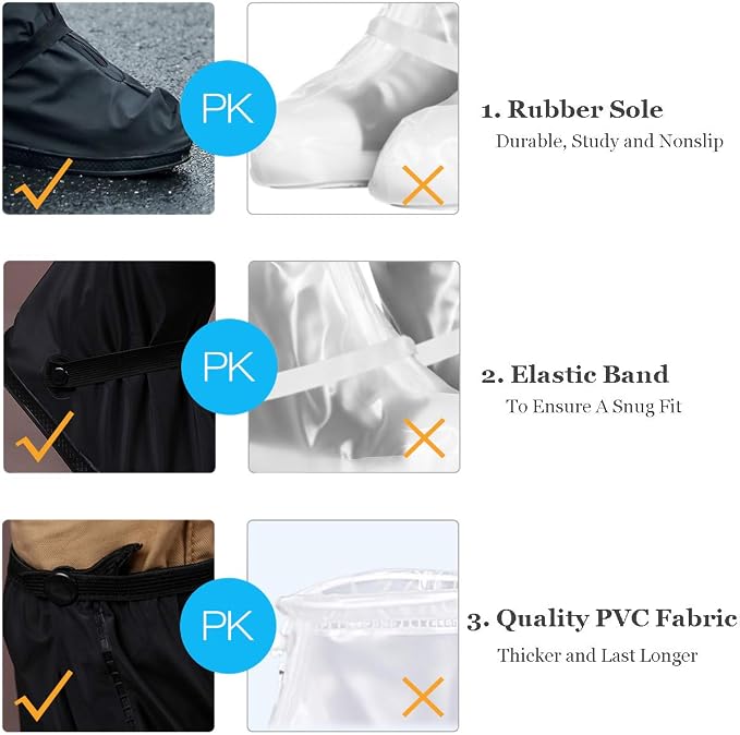 HLKZONE Waterproof Rain Boot Shoes Covers Foldable Reusable Slip Resistant Overshoes with Reflector for Women & Men