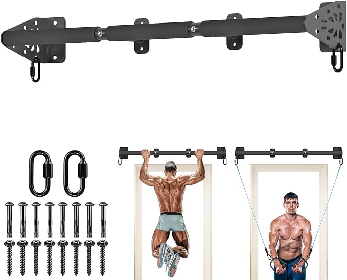 Kipika Wall Mounted Pull Up Bar - Heavy Duty 450 LB Capacity Doorway Chin Up Bar for Home Gym, Sturdy Steel Construction with Resistance Band Hooks | Hanging Exercise Bar for Full Body Workout