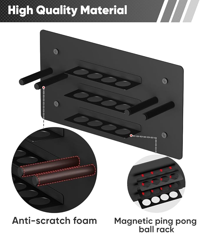 Ping Pong Paddle Holder, Wall Mounted Metal Magnetic Table Tennis Storage Rack Holds