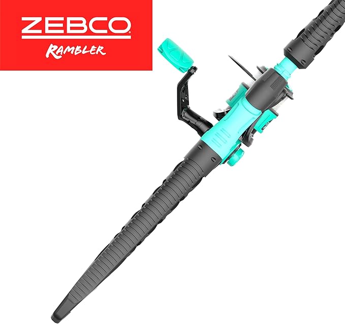 Zebco Rambler Fishing Reel and Rod Combo, Durable Fiberglass Rod with Built-in Carabiner, Patented No-Tangle Reel, Pre-Spooled with 8-Pound Zebco Fishing Line