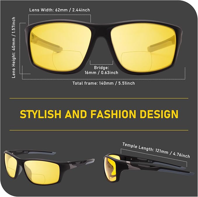 DEHOTRE 2 Pack Bifocal Reading Sunglasses Men Wrap Around Sports Sun Readers Outdoor Clear Top Soft Nose Pads PC Frame UV400
