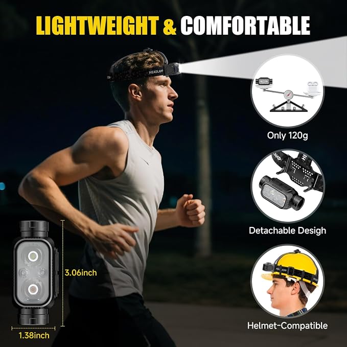 Rechargeable Headlamp Super Bright High Lumens, 3Pack LED Head Lamp with 5 Modes, 120° Adjustable Head Lights for Forehead, Waterproof HeadLamps for Adults Camping Hunting Hiking