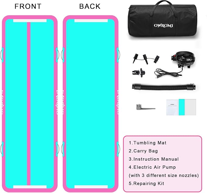 Inflatable Air Gymnastics Mats for Tumbling, 10ft/13ft/16ft/20ft Tumble Track Tumbling Mats for Kids, 4/8 Inches Thick Training Mat with Electric Pump Gymnastics Equipment for Kids Mat