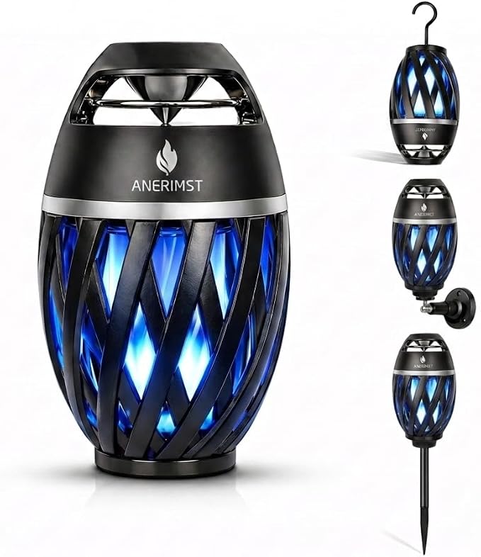 ANERIMST for Dad, Outdoor Bluetooth Speakers with LED Torch Light – Wireless & Waterproof Speaker for Garden, Patio, 360° Sound, 24-Hour Playtime for Men (Blue Light)