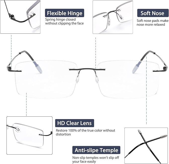 K.LAVER Photochromic Bifocal Reading Glasses Blue Light Blocking Readers For Men And Women Transition Rimless Sunglasses