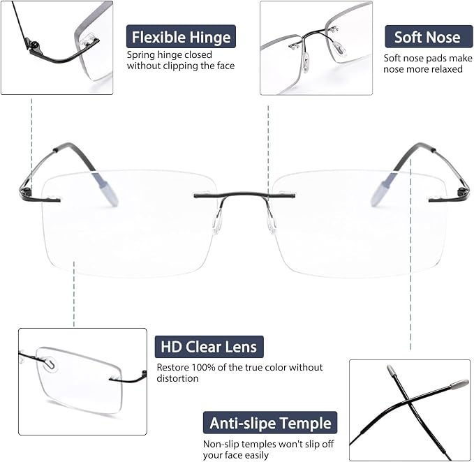 K.LAVER Photochromic Bifocal Reading Glasses Blue Light Blocking Readers For Men And Women Transition Rimless Sunglasses