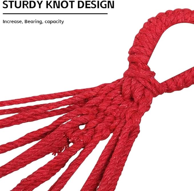 Cotton Canvas Hammock, Comfortable Fabric Camping Hammock with Tree Straps, Up to 440lbs with Travel Bag for Camping Outdoor/Indoor Patio Backyard(Red, with bar)