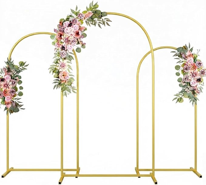 Metal Arch Backdrop Stand Wedding Arch Frame Set of 3 (7.2FT/6.6FT/6FT) Gold Backdrop Arch Stand for Wedding Ceremony Birthday Party Baby Shower Graduation Ceremony Decoration