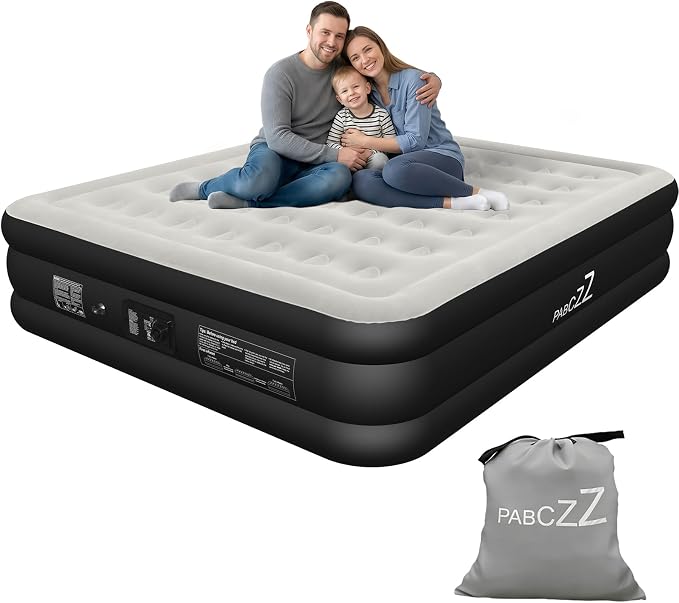 King Size air Mattress – 18-Inch Thickened Inflatable Mattress for Camping, Home Use & Guest Accommodation, Comes with Storage Bag, Supports Up to 750 Pounds (Black, King)
