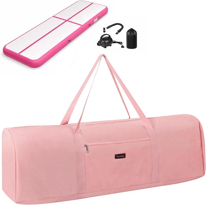 Gymnastics Air Mat Storage Bag, Portable Carry Case for Tumbling Mat & Air Pump, Heavy Duty Tumble Track Equipment Case with Handles for Training & Home Gym, Gymnastics Accessories, Pink (Bag Only)