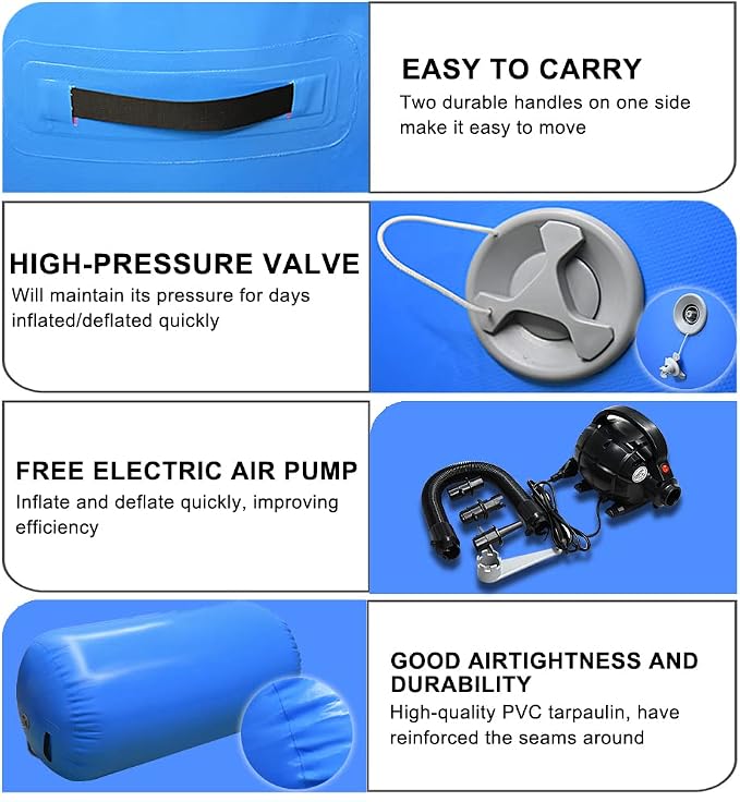 86 York Air Barrel Gymnastics Roller Inflatable Tumbling Mat, Back Handspring Training Air Mat Tumble Track Gymnastics Equipment For Home Use, Gym Training, Yoga Balance Exercise, Cheerleading with Electric Pump